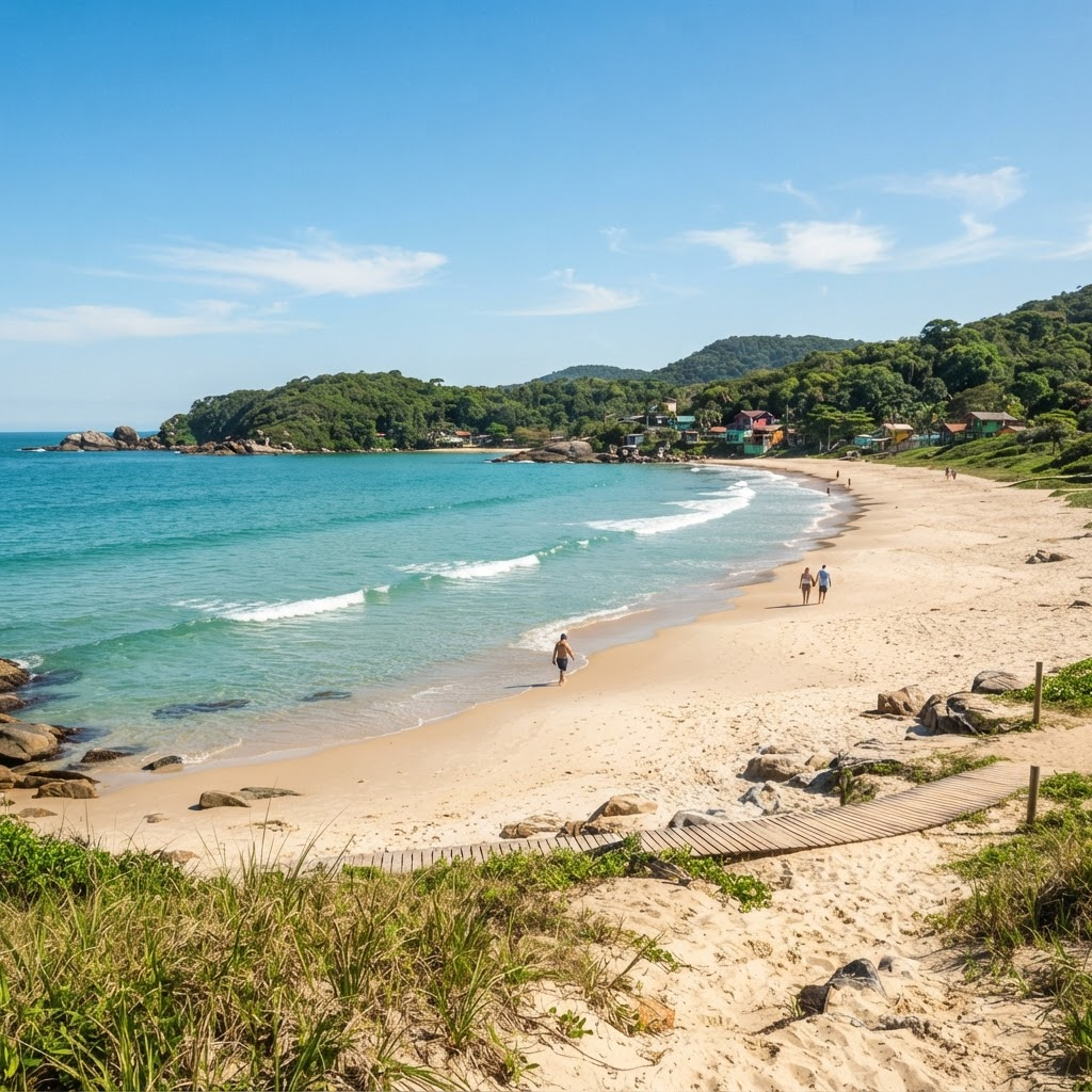 Praia tranquila de Encantadas em novembro, pré-temporada na Ilha do Mel, Paraná
