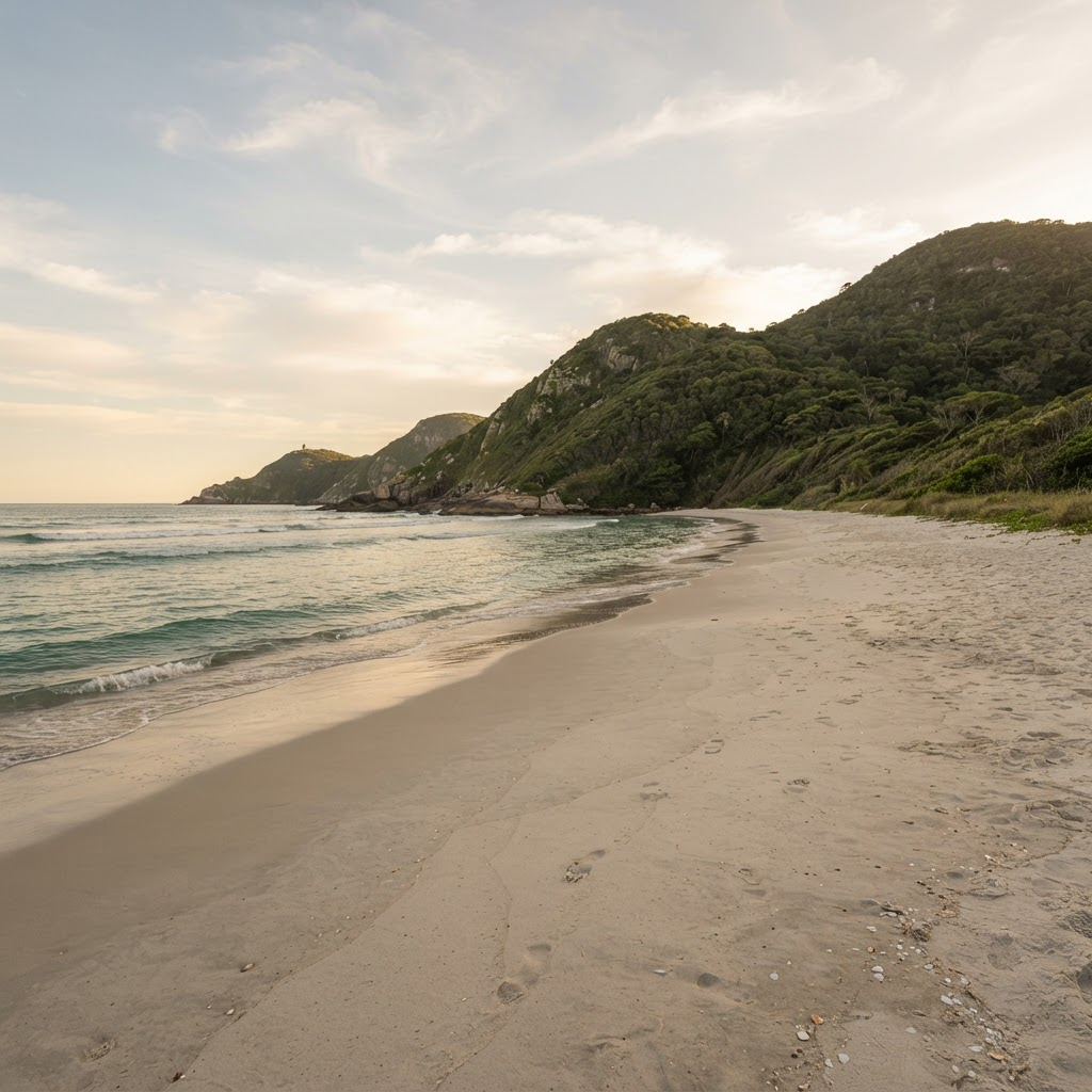 Praia de Encantadas tranquila no inverno com poucos visitantes na Ilha do Mel, Paraná
